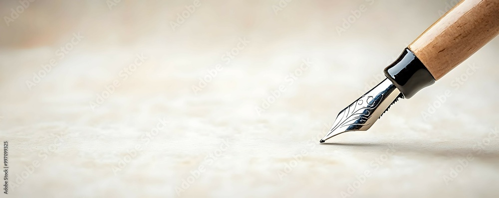 Naklejka premium Elegant Fountain Pen on White Paper Writing
