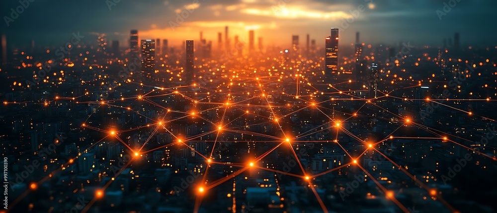 Fototapeta premium Cityscape Network: A Futuristic Vision of Connected Urban Life