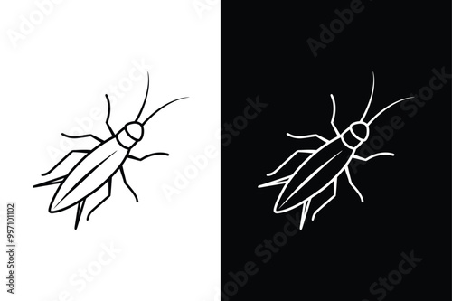 Cricket Insects And Bugs Black lineout Icons on white background.