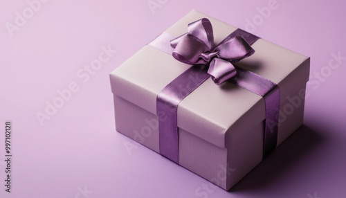 A gift box sits on a solid pastel background with ample copy space, perfect for festive or promotional themes.