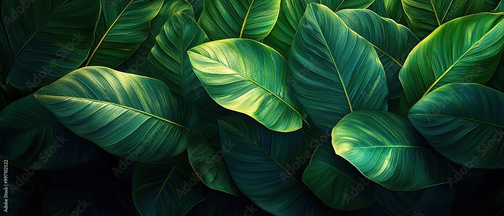 Close-up shot of lush green leaves, showing intricate details and textures. Close-up shot of lush green leaves, showing intricate details and textures.