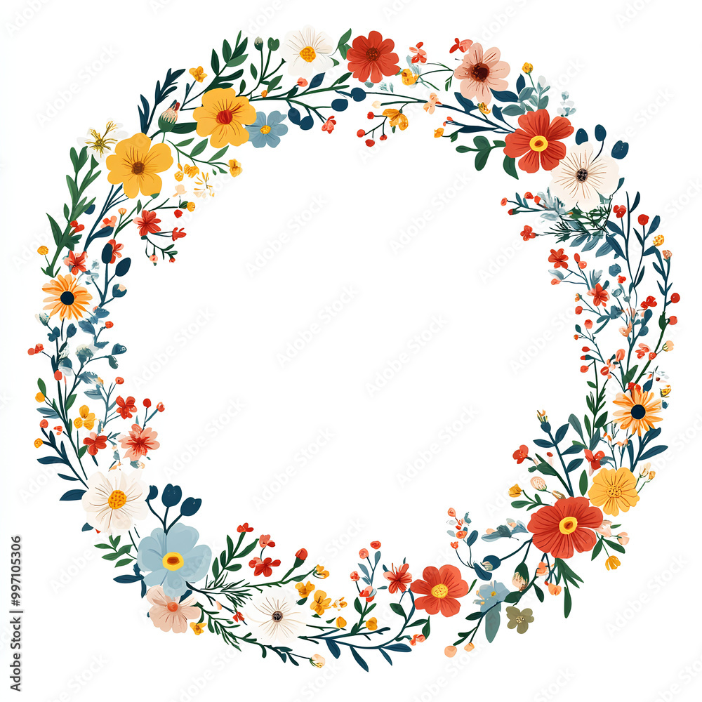 Colorful flower wreath with a white background Colorful flower wreath with a white background