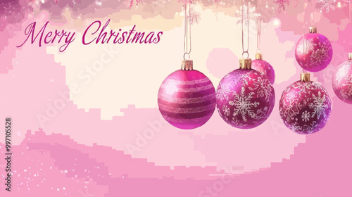 Elegant Merry Christmas Card with Hanging Ball Decorations