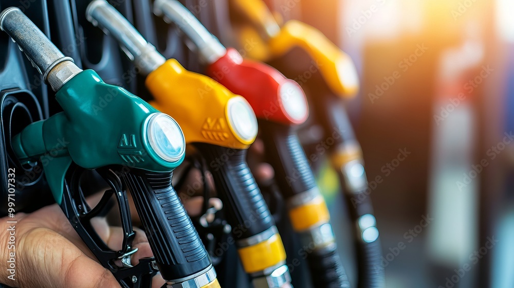Fuel pump in hand represents fossil fuels and the need to find renewable energy sources to reduce waste. Fuel pump in hand represents fossil fuels and the need to find renewable energy sources to reduce waste.