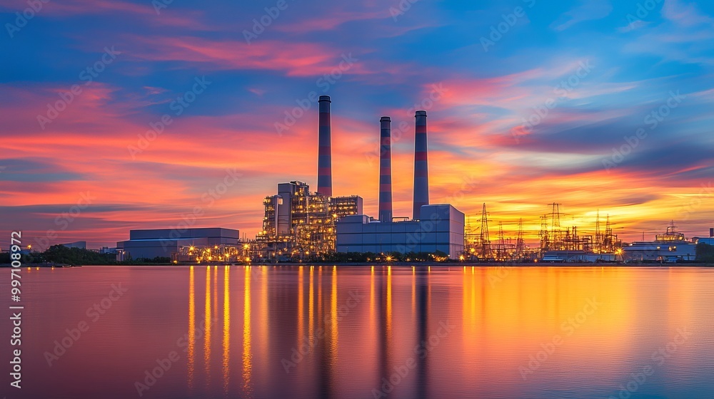 Industrial power plant among the twilight sky view at Amata City Industrial Thailand Industrial power plant among the twilight sky view at Amata City Industrial Thailand