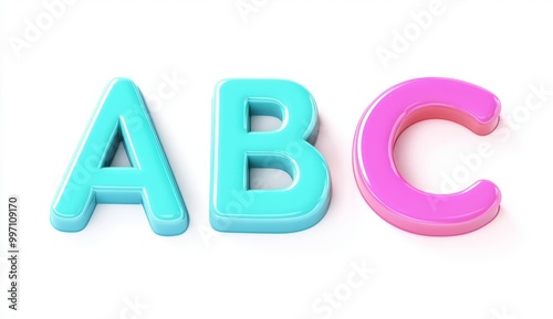 Basic alphabet 3d font isolated on white transparent background with english word for education concept graphic element in PNG format.