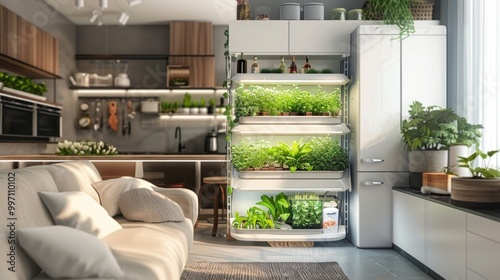 Modern Kitchen with Indoor Vertical Garden photo