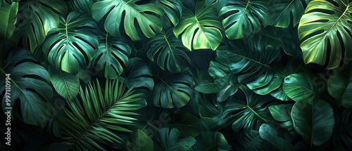 Wallpaper Mural Lush green tropical leaves create a vibrant and organic texture. Torontodigital.ca