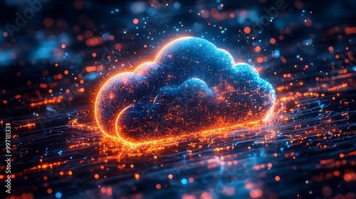 Glowing Cloud Computing Concept: Digital Network and Data Storage photo