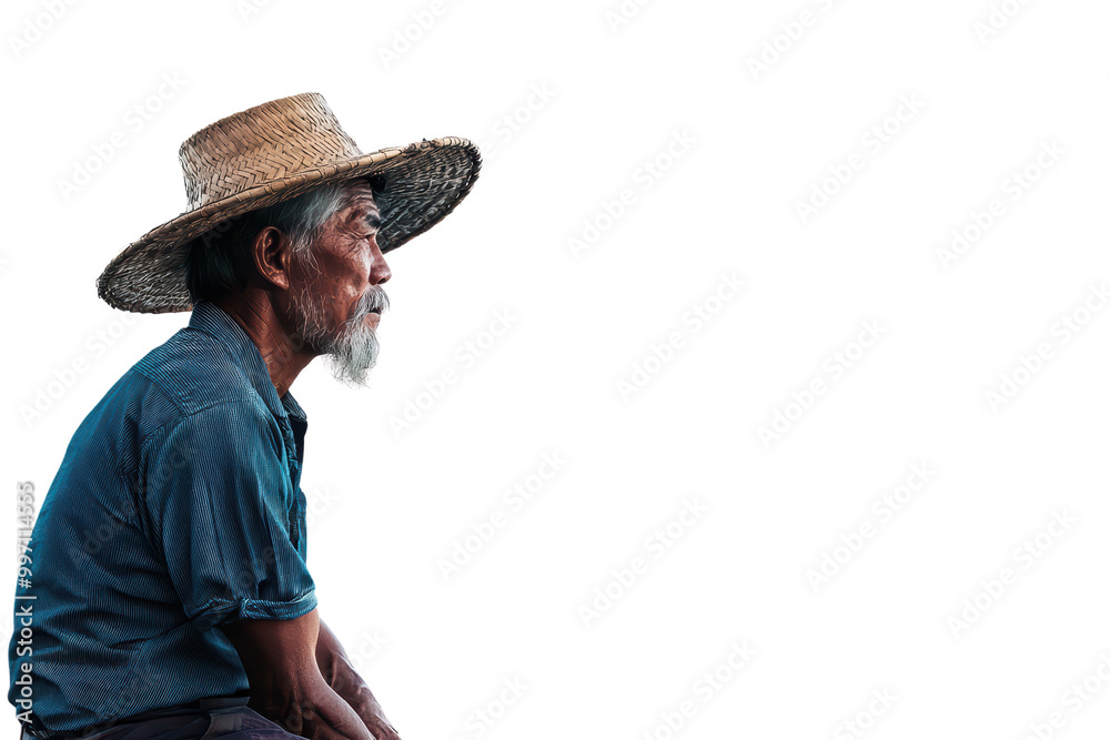 Elderly man in straw hat, profile view isolated on transparent background. Elderly man in straw hat, profile view isolated on transparent background.