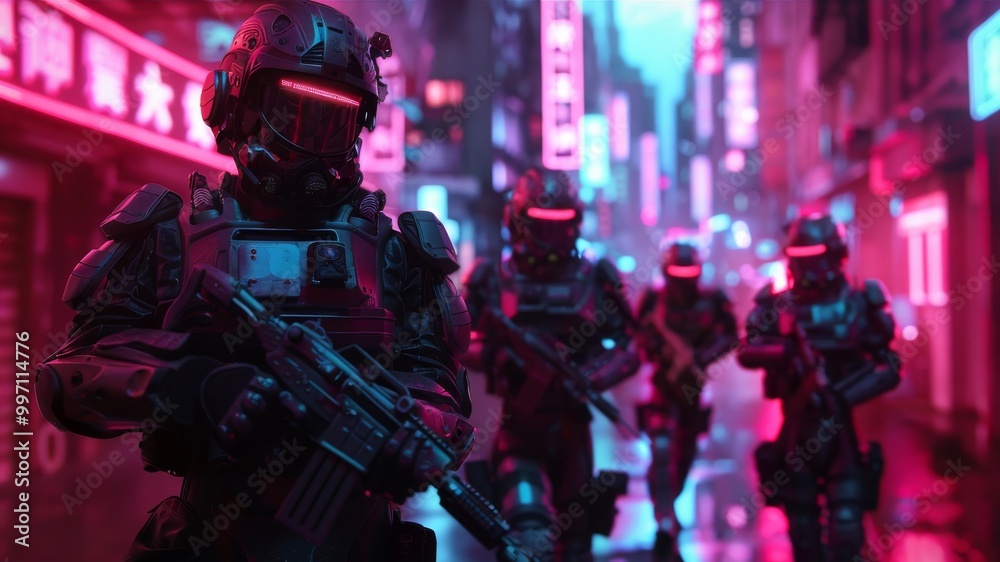 Advanced cyborg in a cyberpunk cityscape Advanced cyborg in a cyberpunk cityscape