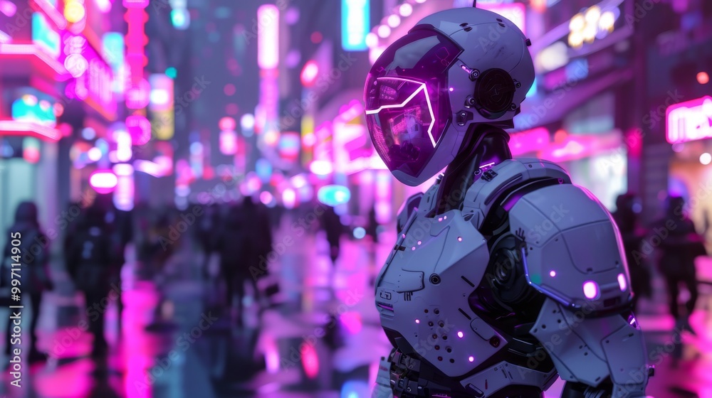 Advanced cyborg in a cyberpunk cityscape Advanced cyborg in a cyberpunk cityscape