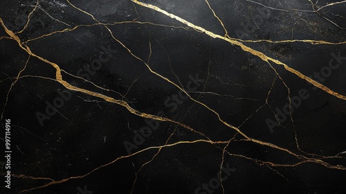 Gold veins run through black marble, making it elegant and luxurious.