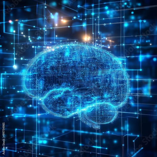 cyber space concept, human brain on technology