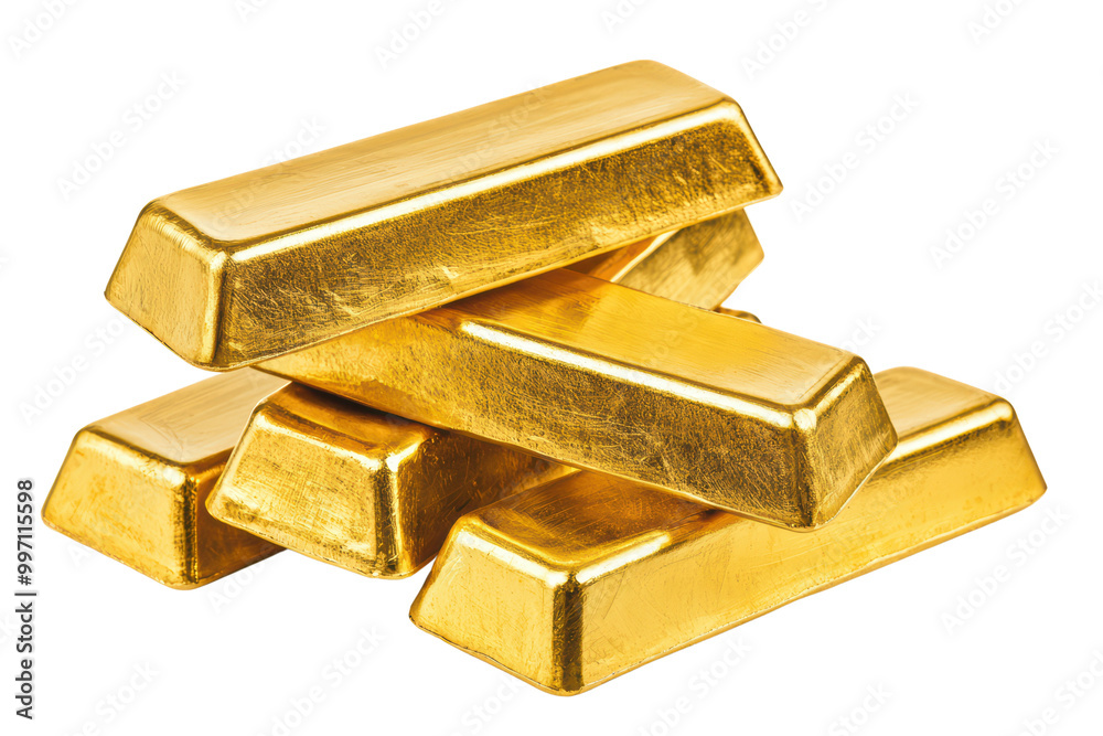 Gold bars stacked on a white isolated on transparent background. Gold bars stacked on a white isolated on transparent background.