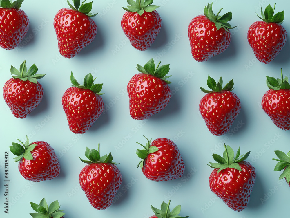 Pattern of strawberries on a pastel blue background. Pattern of strawberries on a pastel blue background.
