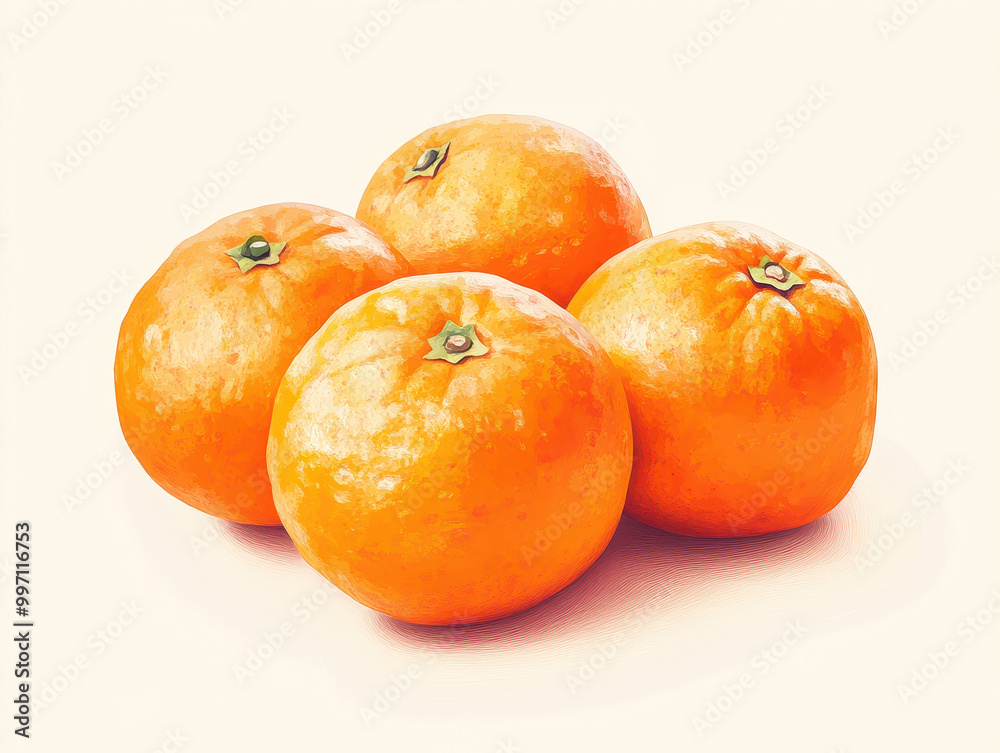 Four tangerines on a white surface, isolated. Four tangerines on a white surface, isolated.