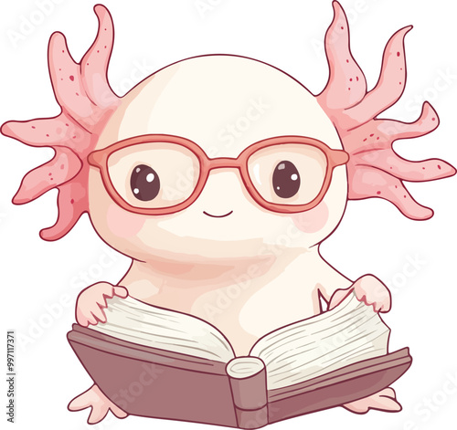 Axolotl Reading a Book Vector Illustration