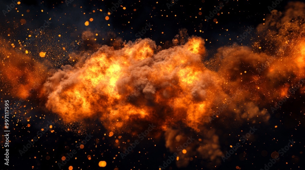 A dramatic image capturing a fiery explosion with vibrant orange and yellow flames, billowing smoke, and glowing embers, conveying intensity and chaos in high resolution. A dramatic image capturing a fiery explosion with vibrant orange and yellow flames, billowing smoke, and glowing embers, conveying intensity and chaos in high resolution.