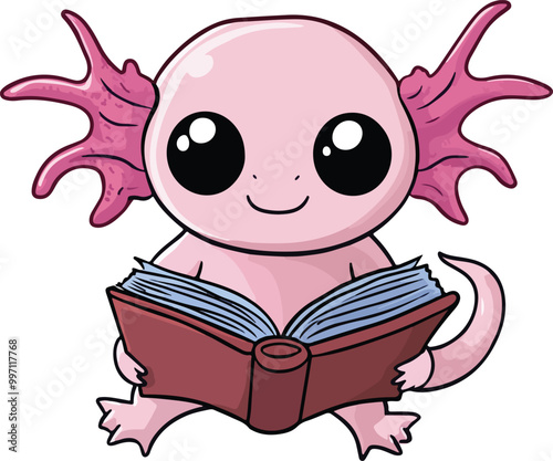 Axolotl Reading a Book Vector Illustration