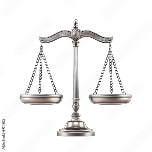 Silver scales of justice isolated on transparent background. photo