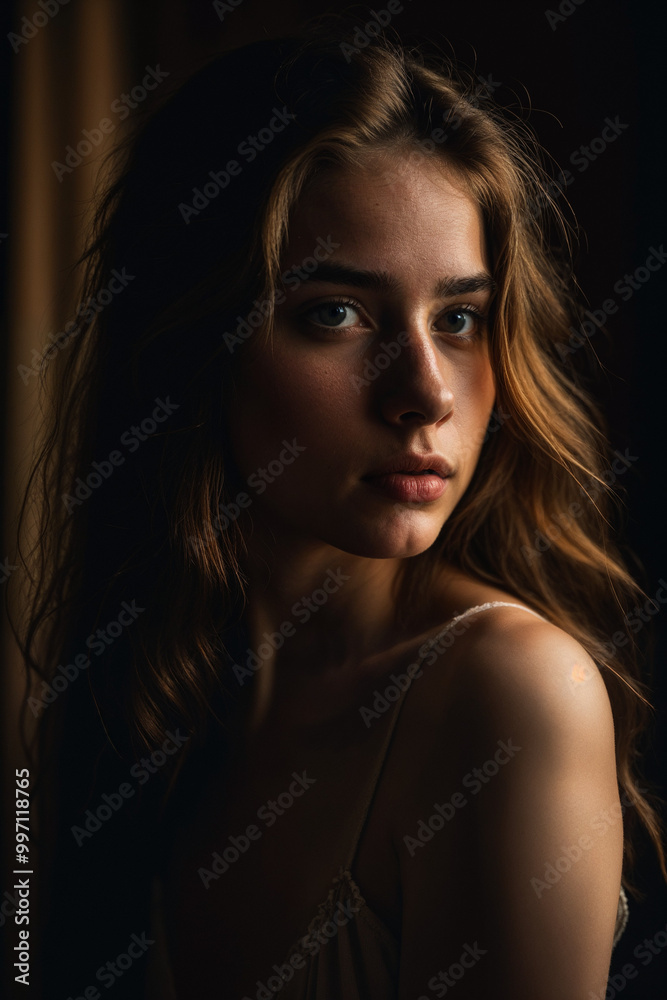 Retrato Íntimo de Mujer en Iluminación Dramática Retrato Íntimo de Mujer en Iluminación Dramática