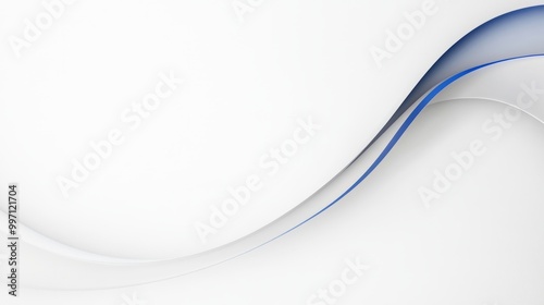 White Background with Thin, Curving blue Line and space for text or logos