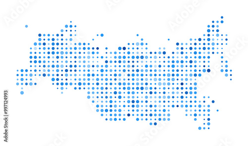 Russia Dot Map. Country Digital Style Shape. Russia vector image. Country shape blue circular dots. Artistic vector illustration.