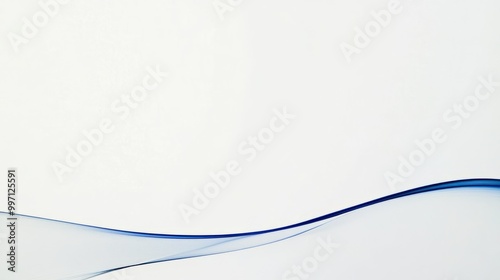 White Background with Thin, Curving blue Line and space for text or logos