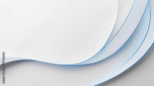 White Background with Thin, Curving blue Line and space for text or logos