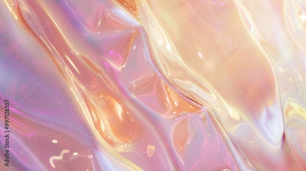 Obraz premium Iridescent foil texture with fluid folds, abstract holographic background