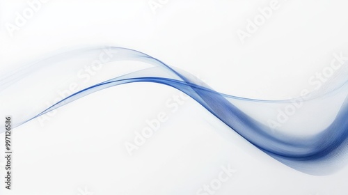 White Background with Thin, Curving blue Line and space for text or logos