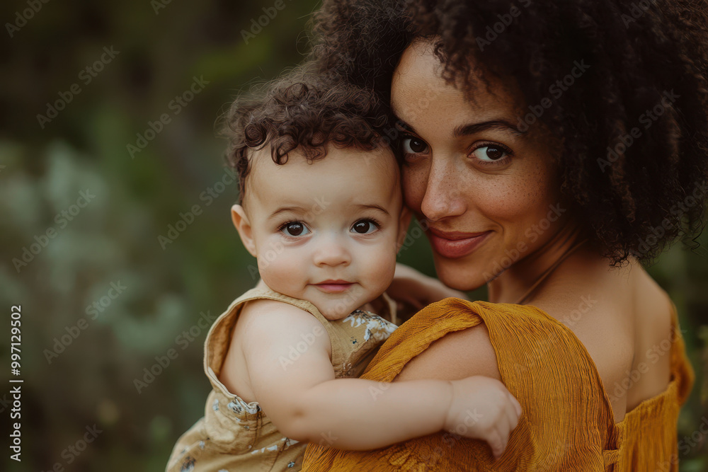 Obraz premium Newborn baby and mother smiling at the camera. Happy young woman holding a newborn.