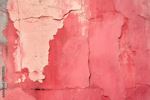 light red vintage concrete wall with rough brush strokes and plaster, Generative AI