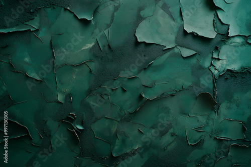 dark green vintage concrete wall with rough brush strokes and plaster, featuring a grungy, textured surface perfect for design. Generative AI