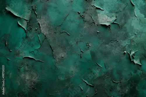 dark green vintage concrete wall with rough brush strokes and plaster, featuring a grungy, textured surface perfect for design. Generative AI