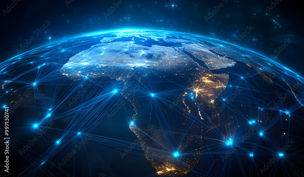 Digital Blue Globe with Network Connections design Digital Blue Globe with Network Connections design