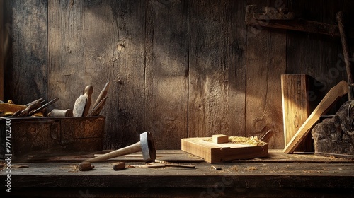 Vintage Woodworking Tools in an Old Rustic Shed