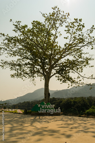 Jaragua do Sul, Brazil - September 8th 2024: #ViverJaragua sign at Parque Linear Via Verde