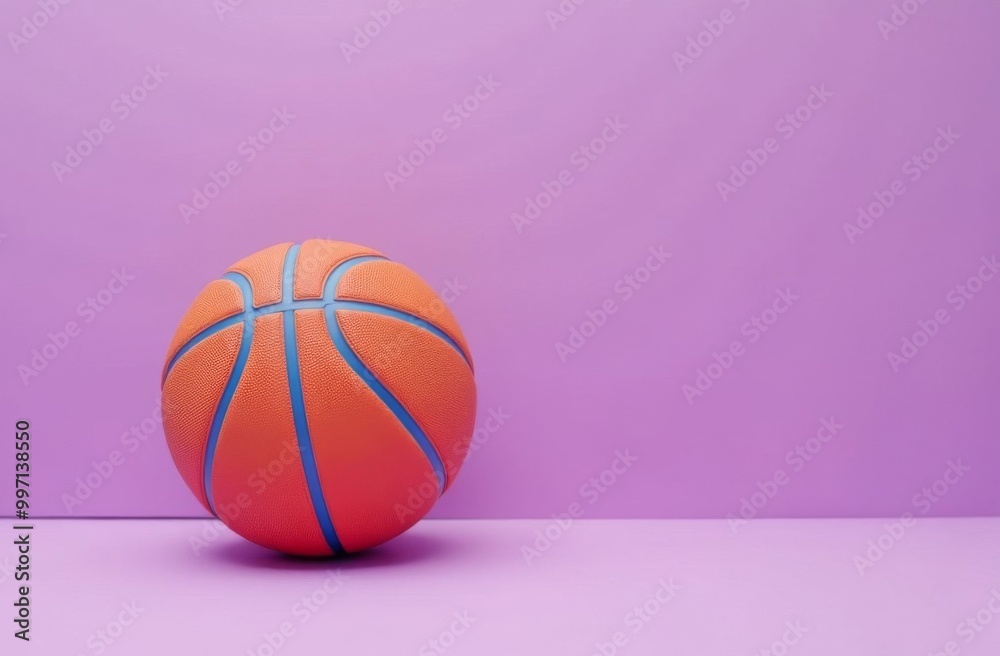 basketball ball on a violet plain background with space for text. basketball ball on a violet plain background with space for text.