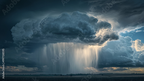 A downburst of rain is pouring down from a thunderstorm.
