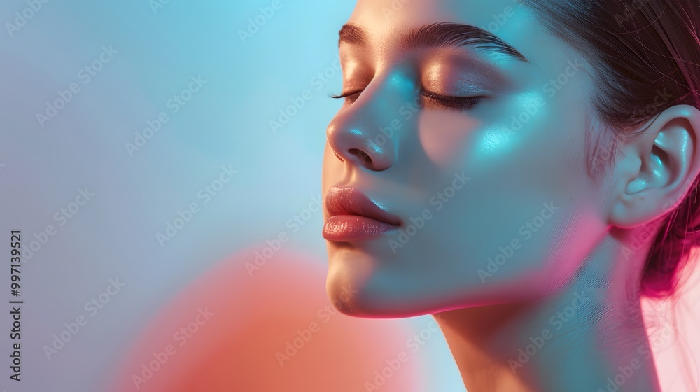 Serene young woman with perfect skin enjoying tranquility