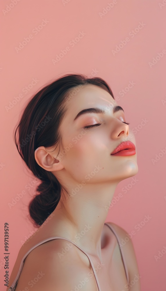 Serene young woman with perfect skin enjoying tranquility Serene young woman with perfect skin enjoying tranquility