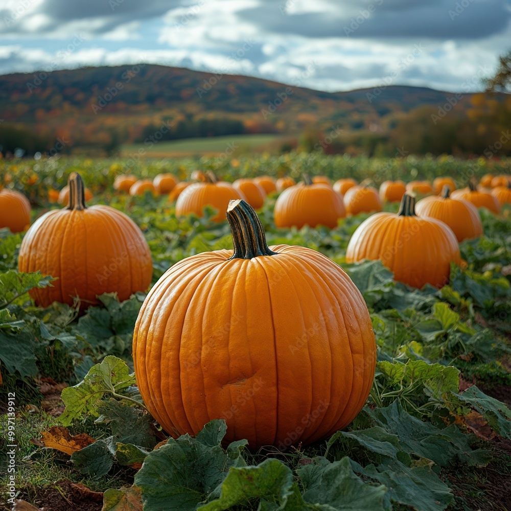 Vibrant New England pumpkin patch during autumn, filled with ripe orange pumpkins, green vines, and fall foliage. Perfect for Halloween, Thanksgiving, and harvest season Vibrant New England pumpkin patch during autumn, filled with ripe orange pumpkins, green vines, and fall foliage. Perfect for Halloween, Thanksgiving, and harvest season