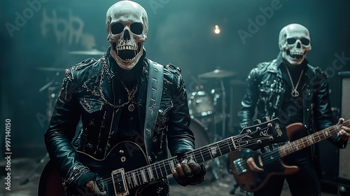 Rock Band with Skull Masks Performing on Stage photo