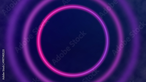 Blue background with neon circles glowing in pink and purple. Horizontal background with neon glowing circles.