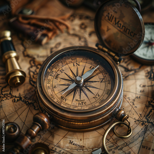 Vintage World Map with Explorer Tools
