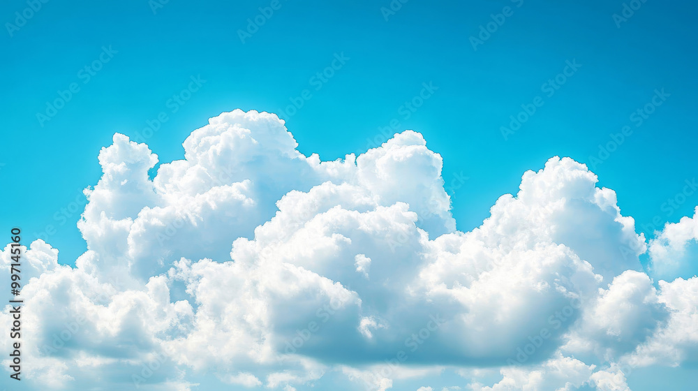 Fluffy white clouds float in a bright blue sky on a sunny summer day, creating an open and airy atmosphere. The scene offers ample empty background space for text or designs.
Fluffy white clouds float in a bright blue sky on a sunny summer day, creating an open and airy atmosphere. The scene offers ample empty background space for text or designs.