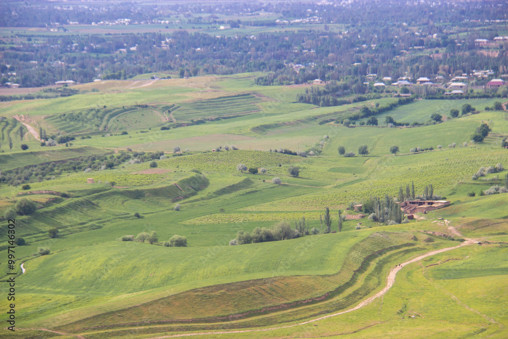 landscape with green fields and hills landscape with green fields and hills