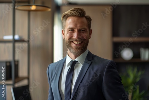 business people and office concept happy smiling businessman in suit